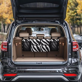 Qiyupavto Zebra Print Car Trunk Organizer Hanging Car Backseat Storage Bag Waterproof Collapsible Cargo Bag with 4 Pouches Trunk Storage and Decorative Accessories