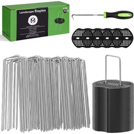 FOTMISHU Landscape Staples 6 Inch 50Pcs Garden Stakes +50pcs Gasket, Galvanized Lawn Pins Spray Coating Yard Ground Spikes, U-Type Staples for Weed Barrier Anchoring Outdoor Tents Hoses