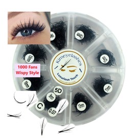 Premade Wispy Fans EyeLash Extensions Spikes 5D 7D 1000 Promade Fan Mixed Lengths 9mm-16mm Curl D - C Professional Volume Lash (5D | D | 0.07 | Mixed 9-16)