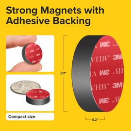 Strong Ceramic Round Magnets with Adhesive Backing (0.7x0.2/18x5mm, 20 pcs) - Heavy Duty Sticky Magnets, Non-Corrosive, Versatile for Home, Office, Workshop, Whiteboard, Fridge and Hobby Use