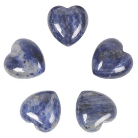 Sodalite Healing Crystal Heart Love Stones Pocket Palm Thumb Gemstones Chakra Reiki Balancing Valentines Day Gifts 1 inch（Pack of 5）