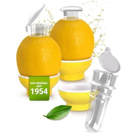 Patent-Safti Juicer I The Original Juice Pourer for Lemons, Orange etc. 3 pcs Yellow Easier than any juicer I BPA free, 3 x yellow.