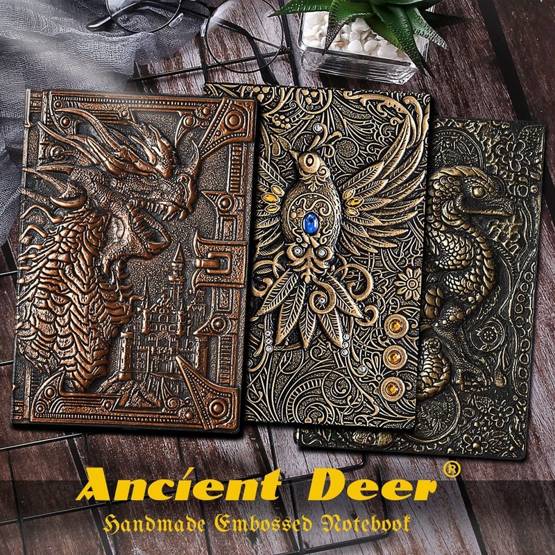 Ancient Deer 3D Embossed Journal Writing DND Notebook,Refil
