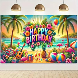 BlissYard Hawaiian Birthday Banner Tropical Party Backdrop Luau Celebration Decor Happy Birthday Sign Beach Theme Background Hawaiian Banner Tropical Backdrop for Party Hawaiian Decorations 71x43 Inch