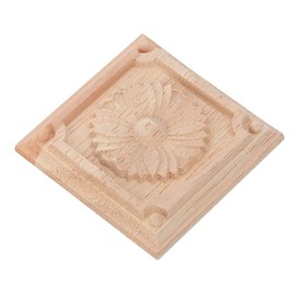 Wifehelper 4Pcs Carving Checkered Applique Unpainted Decal for Furniture Decoration Natural Wood Appliques Square Flower Carving Decals Decorative Wooden Craft 6x6cm(3#)