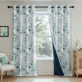 Xwincel 100% Blackout Curtains for Bedroom, Sage Green Floral Printed Curtains 96 Inches Long for Living Room Darkening Thermal Insulated Watercolor Patterned Drapes, Grommet Window Curtains 2 Panels