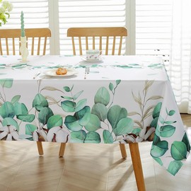 SASTYBALE Spring Summer Tablecloth for Rectangle Tables, Spillproof Table Cloth with Printed Eucalyptus Leaves, Washable Floral Table Cover for Picnic Party Dinner Decor (Rectangle, 60" x120")
