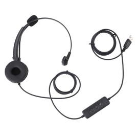 Telephone Headset with Noise Cancelling Microphone Black USB Corded Single Ear Headset for Computer Laptop Phone Tablet