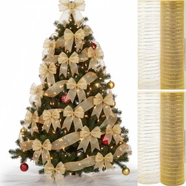 2-Roll Set Christmas Tree Ribbon 10.2in×300ft Christmas Tree Decoration, Christmas Ribbon Tree - Ornament - Fashion Decoration Garland - Decoration Gift Wrapping Perfect for Wedding Event Party