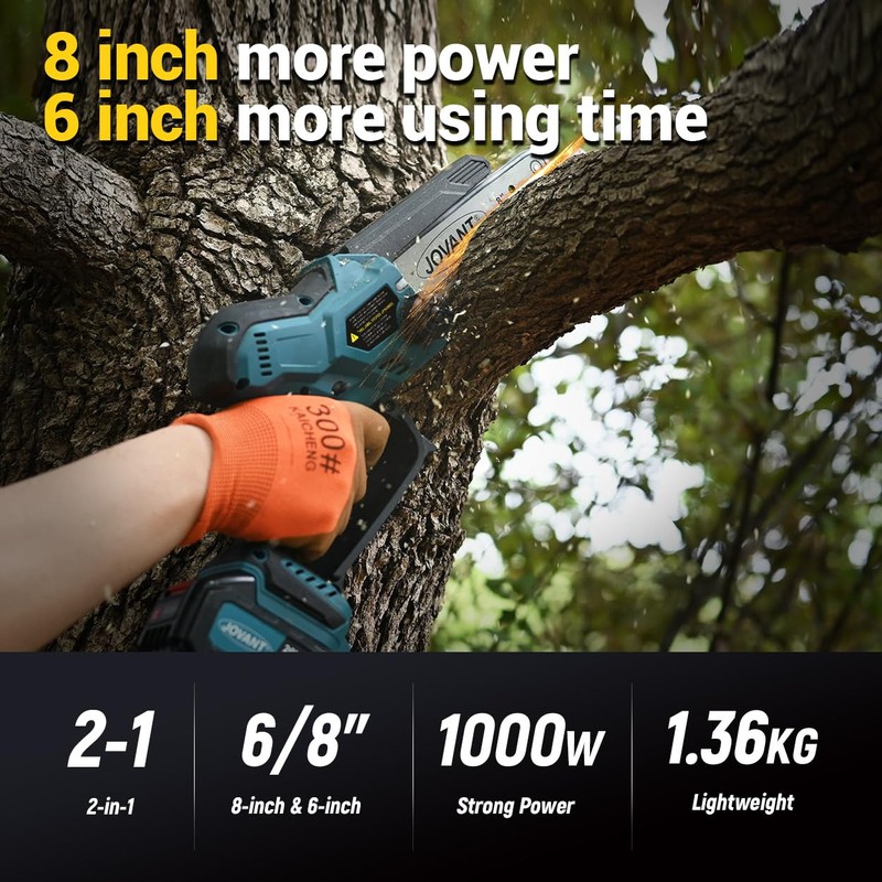 Cordless Mini Chainsaw 6 Inch & 8 Inch, 1000W Brushless
