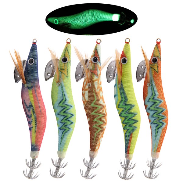 Luminous Fishing Lures Squid Jig Hooks 5pcs Hard Fishing Shrimp