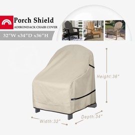 Porch Shield Waterproof Patio Adirondack Chair Cover 2 Pack Fits Outdoor Chairs 32W x 34D x 36H inch, Beige