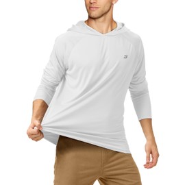 Roadbox Men's UPF 50+ Quick-Dry Lightweight Hoodie - Sun Protective Rash Guard for Fishing, Swimming & Outdoor Sports White