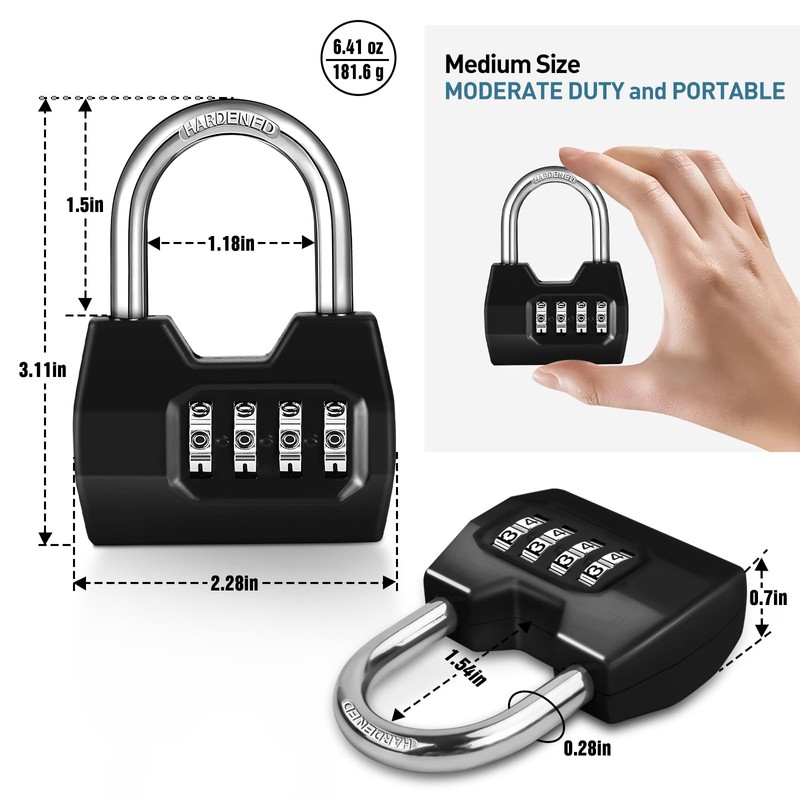 1 Pack disecu 4-Digit Combination Lock, Waterproof Outdoor Padlock for