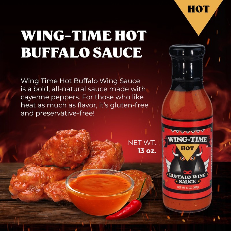 Wing Time Buffalo Wing Sauce, Hot, 13 Ounce (Pack of