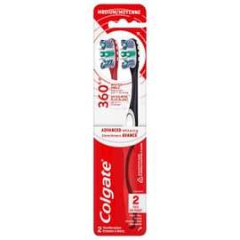 Colgate Colgate 360 Optic White Advanced Whitening Toothbrush, Adult Medium Toothbrush with Whitening Cups, Helps Whiten Teeth and Removes Odor Causing Bacteria, 2 Pack