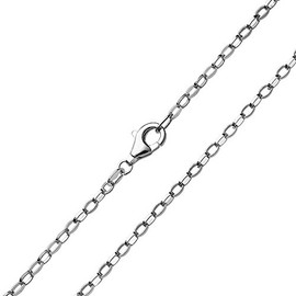 Materia #K68 2 mm Pea Chain 925 Silver Oval Beaten Women's Men's Necklace Rhodium-Plated + Box, Sterling Silver