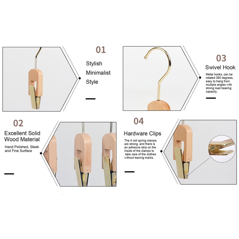 Laundry Hooks Clip Industrial Solid Wood Rotary Multifunctional Hanging Hooks