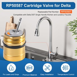 RP50587 Delta Faucet Cartridge Replacement for DST Single Handle Kitchen and Lavatory Sink Faucets Repair Parts, Compatible with Delta RP50587 Cartridge Valve w/ RP51503 Bonnet Nut