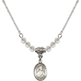 Bonyak Jewelry 18 Inch Rhodium Plated Necklace w/ 4mm White April Birth Month Stone Beads and Saint Thomas The Apostle