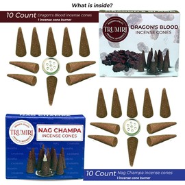 Incense Cones - Combo Pack of 20 Cone Incense - 10 Nag Champa + 10 Dragons Blood - Insence Cones - Incense Cones Scented - Cone Incense Scents - Insense Cones - Incent Cone