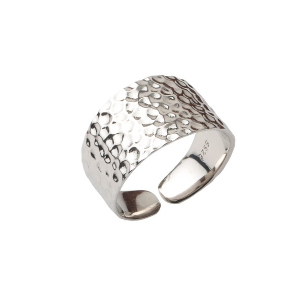 Hammered Sterling Silver Handmade Wide Band Statement Ring, Adjustable to