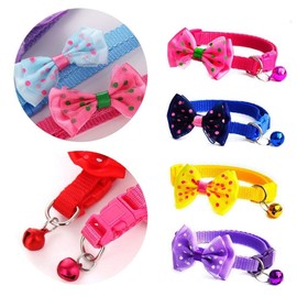Doggie Style Store Small Dog Puppy Pet Collar Bow Tie Decoration with Bell Nylon Adjustable Size 19-32cm Green