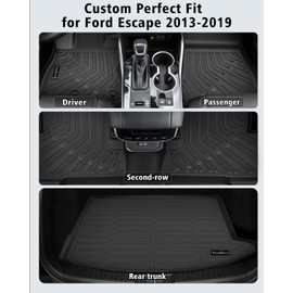 Floor Mats & Cargo Liner Custom Fit for Ford Escape & C-max 2013-2019 All Weather TPE Rubber Floor Liners Full Set Automotive Mat for Ford Escape Accessories
