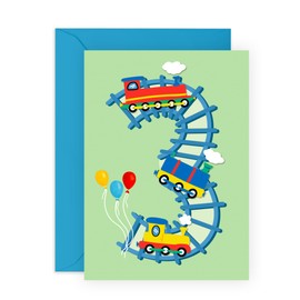 3rd Birthday Card for Boys and Girls – Cute Train-Theme – Presents for Children, Toddler, Baby, Nephew, Niece, Grandson, Grandaughter, Family, Neighbour - Three Years Old - Comes with Stickers