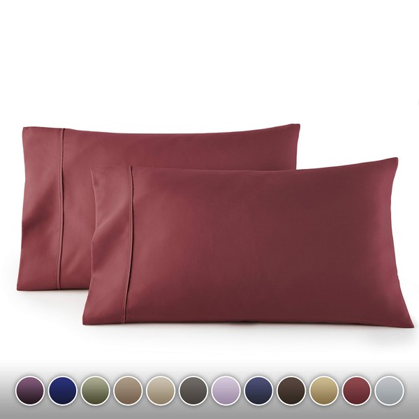 HC COLLECTION Pillow Cases - Set of 2 Standard/Queen Size Pillowcases, 20" x 30", Microfiber Pillowcase Pack -Burgundy