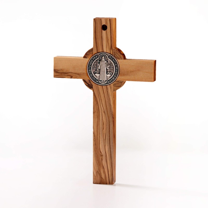 KASSIS Olive Wood St. Benedict Cross for Hanging Benedict Cross