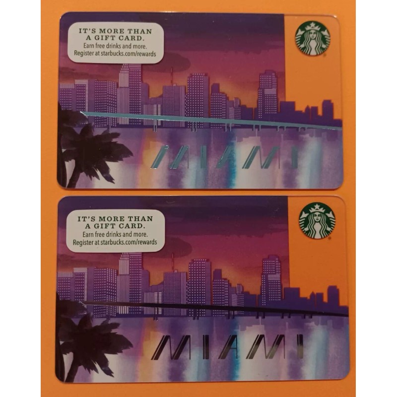 STARBUCKS CARDS 2015 " MIAMI SKYLINE " MINT~BEAUTIFUL 2 CARDS~GREAT