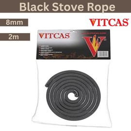VITCAS 8mm 2m Black Stove Fire Rope for sealing Jointing and Gasketing - Suitable for wood-fired and multi-fuel stoves