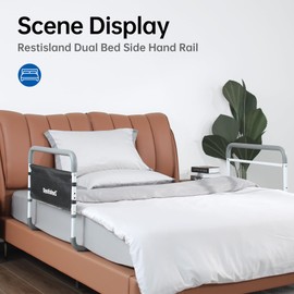 Restisland Dual Bed Side Hand Rail, Bed Assist Rail Adjustable Medical Hospital Assistive Devices Bed Rails for Elderly Adults, Fits Queen, Full & Twin Beds