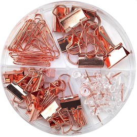72 Pcs Gold Push Pins Paper Clips Binder Clips Tacks,4 Styles Office Supplies Set with Box for Office School Home Office Binder Supplies