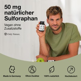 Only Nature Broccoli Capsules - 50 mg Pure Sulforaphane - High Dose - 120 Capsules - Vegan - No Additives - Produced in Germany - Sulforaphane Capsules