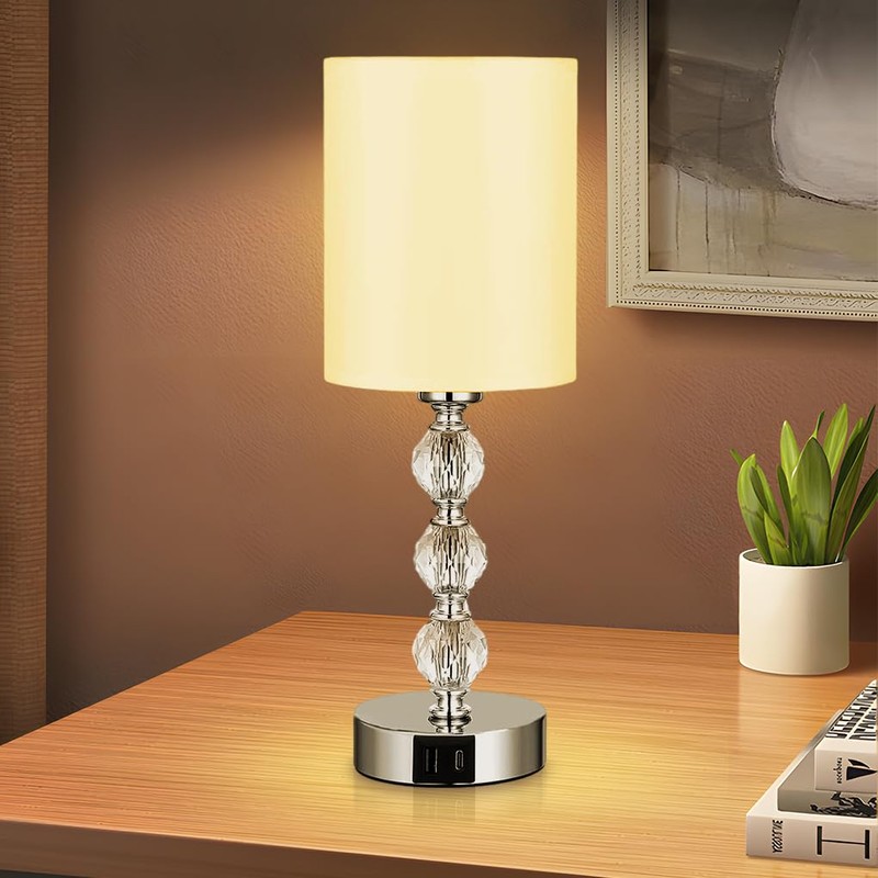 Clora Touch Bedside Crystal Lamp for Bedrooms Nightstand with USB