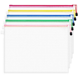 WAPAG 5 Pack A3 Mesh Zipper Pouch Bags for Organizing, Plastic Travel Zipper Bag, 17.5"X13" Large Waterproof PVC Document Pouch for School Office Supplies, Craft, Puzzles & Board Games