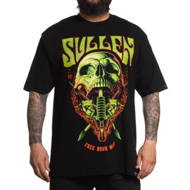 Sullen Men's Free Mind Fungi Capsule Tattoo Lifestyle Graphic Premium 1 Ton Heavyweight Short Sleeve Tee Jet Black