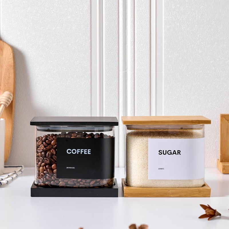 Glass Storage Jars with Bamboo Lids, 50oz Square Food Storage