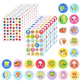 Vicloon Reward Stickers for Children, 1200 Stickers Motivational Stickers, 10 Star Stickers and 4pcs Animals Rewards Stickers for Toddlers Classroom Stickers Teacher Supplies (A)