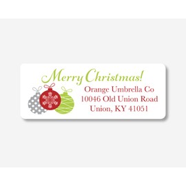 60ct - Christmas Return Address Labels, Merry Christmas Ornament Return Address Stickers, Holiday Address Stickers (#410-WH)