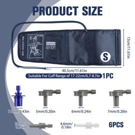 Small Blood Pressure Cuff, 17-22CM Replacement S Szie Cuff Adjustable Applicable for Slim Upper Arm with 6 Connectors Universal for Omron BP Monitor Home Use Not Included Machines