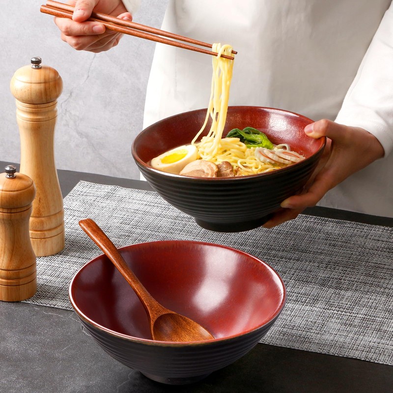 NUTRIUPS 8 Inch Ceramic Ramen Bowl Set of 2 Pho