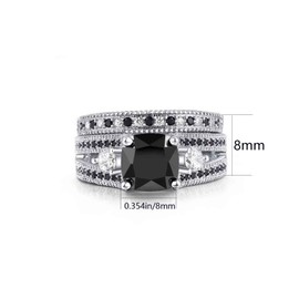 ringheart Couple Rings Matching Ring Black 1CT CZ White Gold Plated Women Wedding Ring Sets for Him and Her Rings