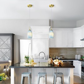 LBSQJ Glass Pendant Light Blue Pendant Lights Kitchen Island Modern Hanging Light Fixtures Gold Finish Adjustable Lighting Fixtures for Kitchen Art Deco Living Dinning Room Bedroom Hallway(2 Pack)