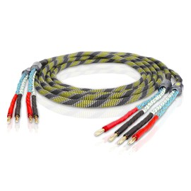 YuanYong Speaker Cable, High-End Oxygen-Free Copper Speaker Cable, 2 x 6.3 mm² (9 AWG) Brass Gold-Plated Banana Plugs Speaker Cable (One Pair) (1.5 M/5.0 FT)