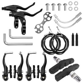 Bicycle Brake Set, Black Universal Bicycle Brake Set, Aluminium, V Brake Front Rear, Bicycle Brakes with Brake Cable, Brake Lever, Brake Pads, Complete Brake Cables and Brake Lever Kit for Bicycles
