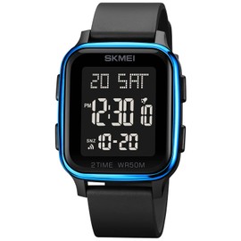 Gosasa Classic Square Face Unisex Women's Men's Digital Multifunction Outdoor Casual Watch Countdown 50M Waterproof Led Light Wristwatch (Blue)