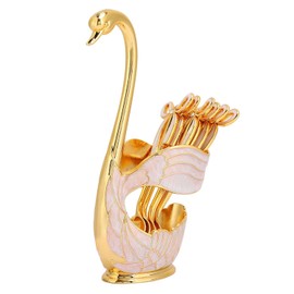 Juego de 6 Cucharas de Postre con Soporte de Cisne, Cucharillas de Café de Metal, Cubiertos para Helado, Azúcar y Té, Acabado Elegante en Oro o Plata